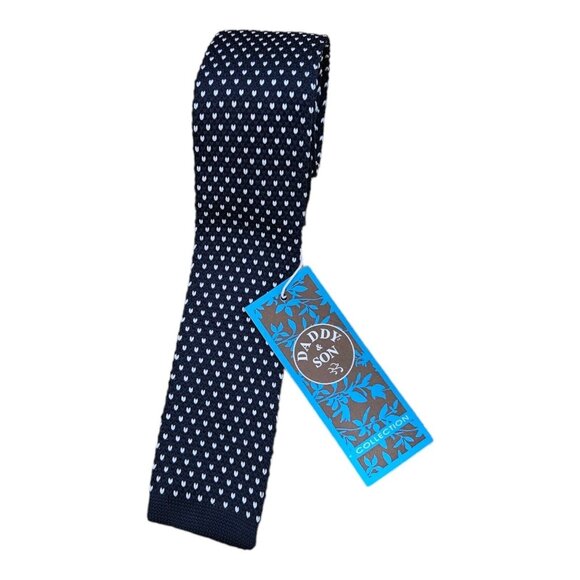 NWT DADDY & SON Men's 100% Polyester Knit Necktie DESIGNER Blue Geometric W:2"
